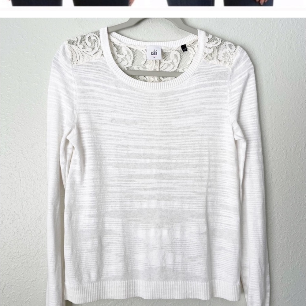 Cabi Sophia ivory lace back light weight sweater top XS